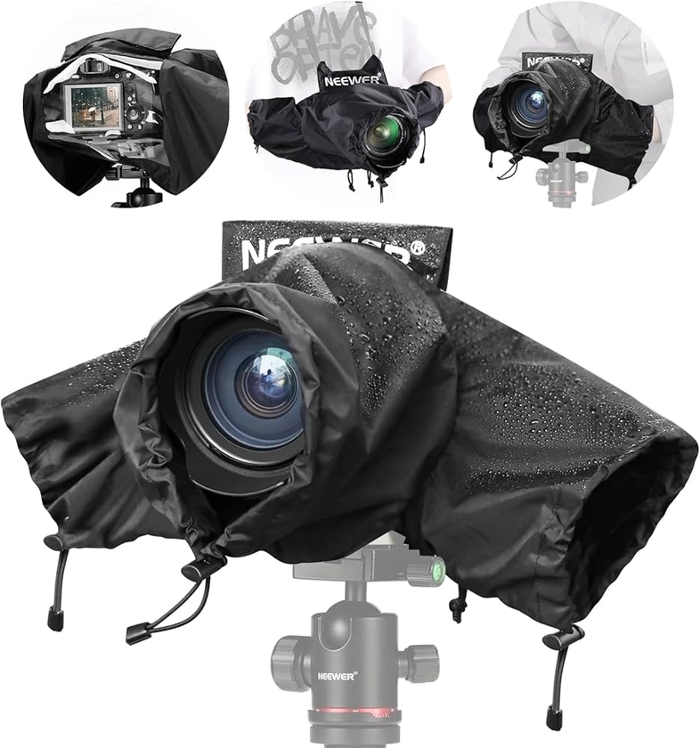 NEEWER Housse de Pluie pour Caméra, Imperméable en Nylon de Petite Taille Compatible avec Canon Sony Nikon DSLR Vlog Camera & Objectifs Jusqu'à 200mm, avec Fenêtre de visualisation, PB003