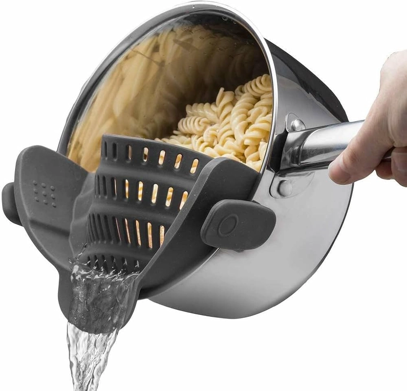 Kitchen Gizmo Snap N' Strain - Silicone Clip-On Colander, Heat Resistant Drainer for Vegetables and Pasta Noodles, Kitchen Gadgets for Bowl, Pots, and Pans - Essential Home Cooking Tools - Grey : Amazon.co.uk: Home & Kitchen