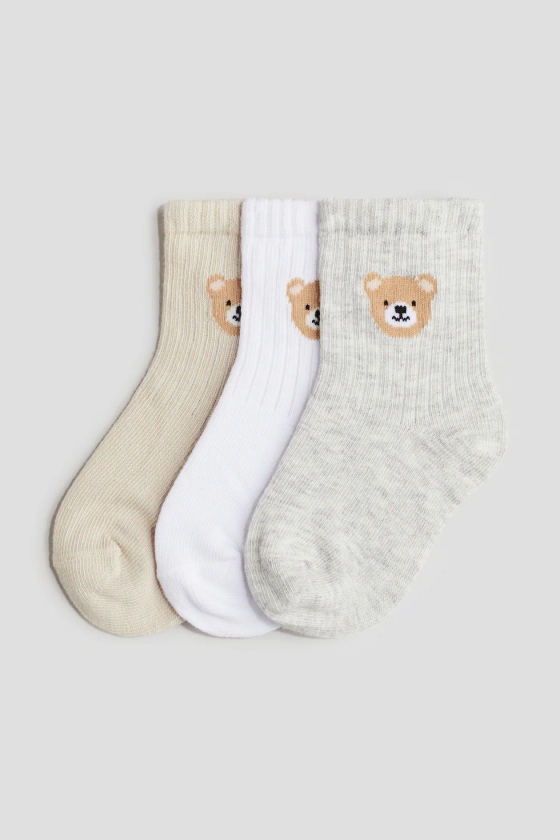3-pack socks - Beige/Teddy bear - Kids | H&M GB