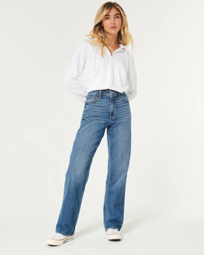 Women's Ultra High-Rise Medium Wash Dad Jeans | Women's Bottoms | HollisterCo.com