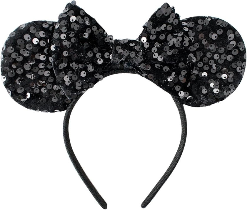 Amazon.com: PAITTY Sequin Mouse Ears Headband with Glitter Bow Sparkle Princess Party Amusement Park Hair Band for Girls Women Cosplay Costume Headwear Black : Toys & Games