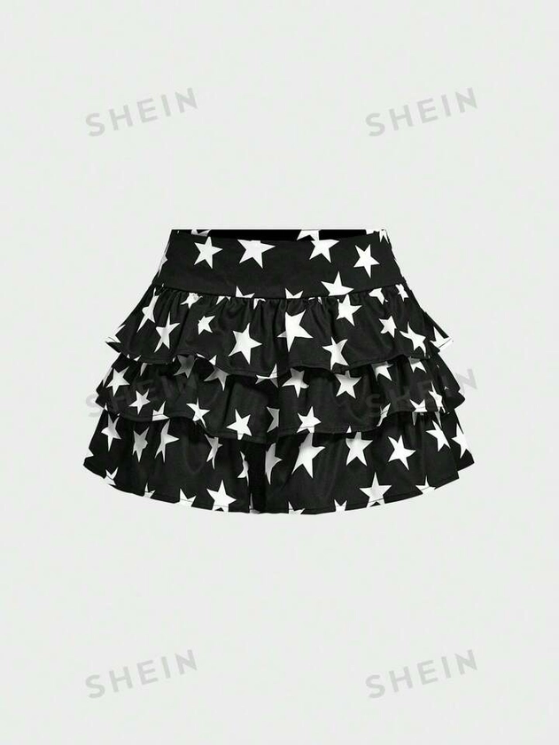 SHEINNeu Shorts mini negros con estampado de estrellas para mujer USA del 4 de julio