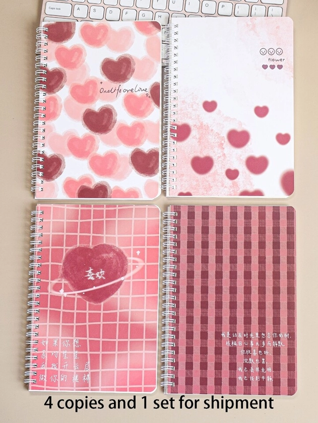 4pcs/set A5 Spiral Notebook With Cute Cartoon Cover, 60 Sheets Lined Pages