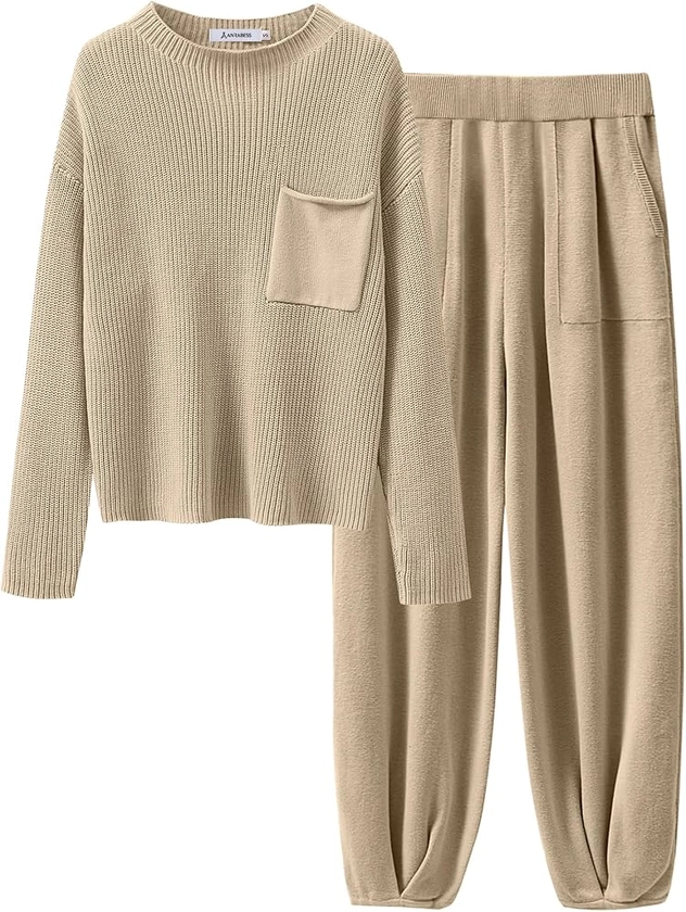 Amazon.com: ANRABESS Women's Two Piece Outfits Long Sleeve Knit Top Fall Sweater Set Oversized Pants Tracksuit Lounge Sets Khaki X-Small : Clothing, Shoes & Jewelry