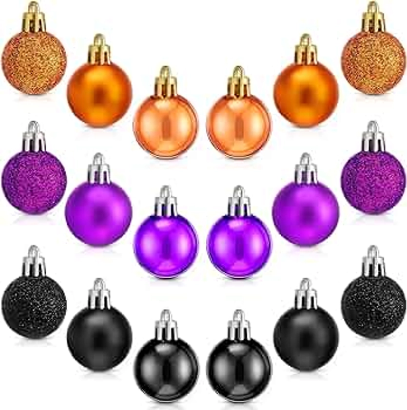 72 Pieces Halloween Orange Baubles Ornaments Purple Tree Baubles Balls Mini Black Hanging Baubles Pendants for Holiday Wedding Halloween Party Decorations