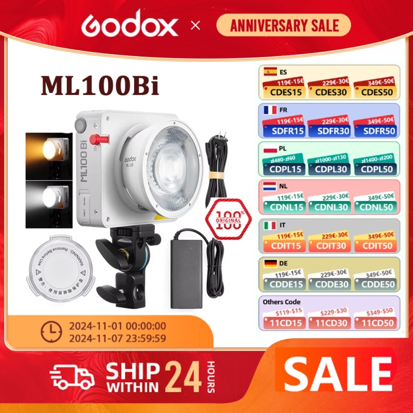 Godox-Luz LED portátil ML100Bi bicolor, lámpara de fotografía de 120W integrada y con Control por aplicación para grabación de vídeo, transmisión en vivo - AliExpress