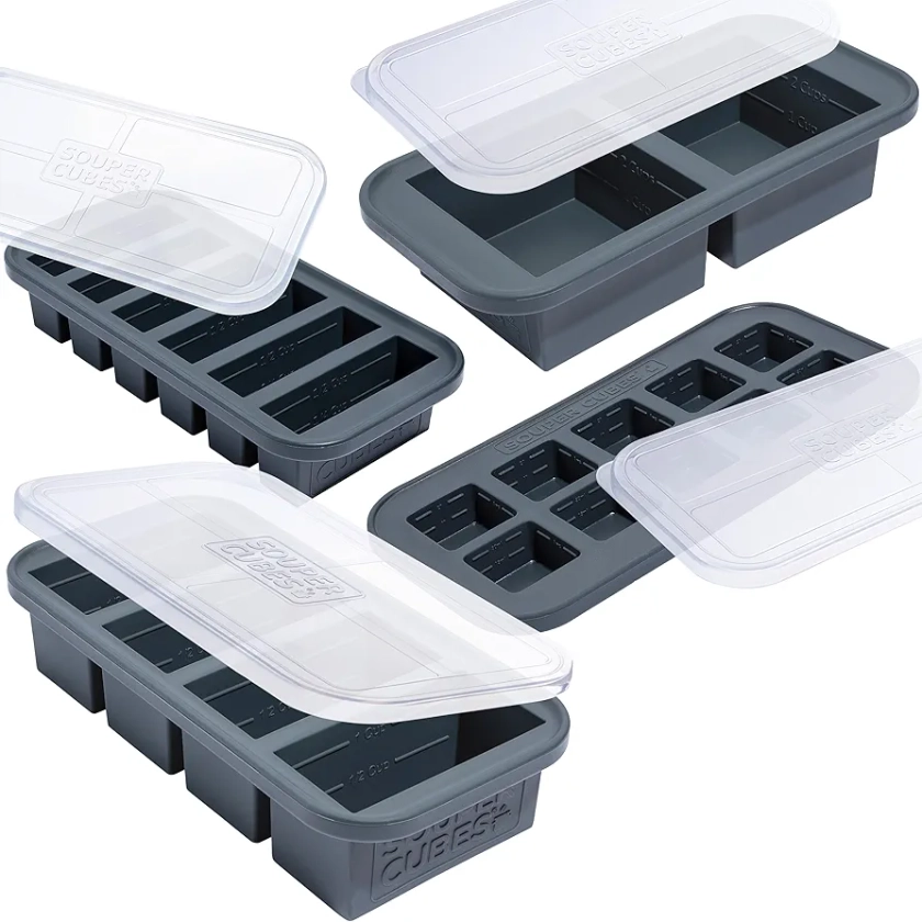 Amazon.com: Souper Cubes Gift Set - 2 Tbsp, 1/2, 1 and 2 Cup Silicone Freezer Trays With Lids - Meal Prep and Kitchen Storage Solutions - Charcoal : Home & Kitchen