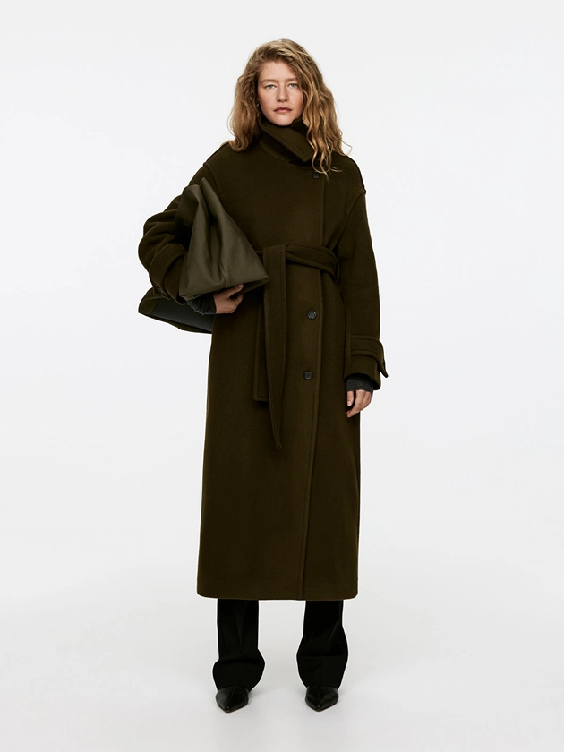 Manteau surdimensionné en laine mélangée - Vert kaki - Coats - ARKET