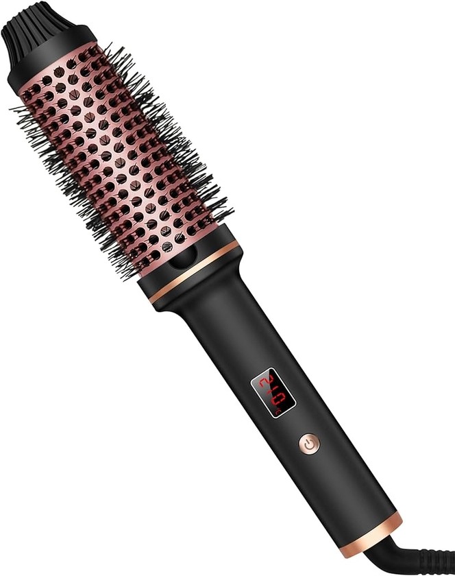 Thermal Brush Hot Round Brush Ionic 3 in 1, 38mm Heated Volumizing Curling Brush, 120-210℃ Digital Display 10 Temperatures, Curling Iron Creates Loose Curls, Dual Voltage for Travel