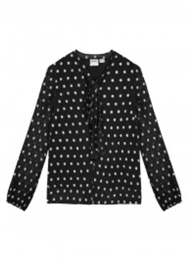 Etoile Silver Polka Dot Tie Neck Blouse