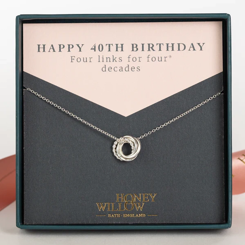 40th Birthday Necklace - Silver Love Knot - The Original 4 Links for 4 Decades Necklace