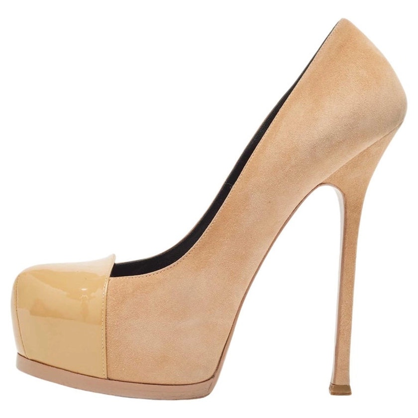 Saint Laurent escarpins Tribtoo en daim et vernis beige taille 39,5