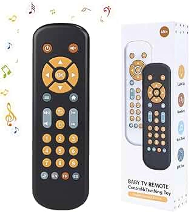 JoyJoyful Jouet Telecommande TV Enfant Bebe 1 an, 3 Langues Jeux Educatif Cadeau Fille 1 an pour Français/Espagnol/Anglais, Jouets Musicaux, Jouets d'apprentissage Précoce Einstein(Noir)