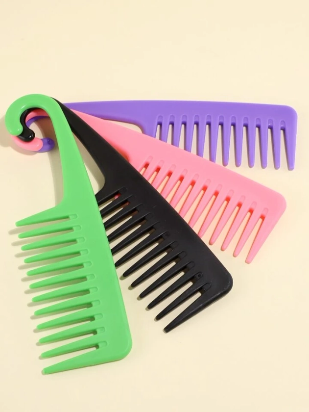 Large Curved Hook, Wide Teeth And Smooth Hair Comb 1pc, Wide Teeth Comb Can Be Hung On The Wall Random Color 1pc, Hair Brush/Hair Comb Black Friday | SHEIN USA