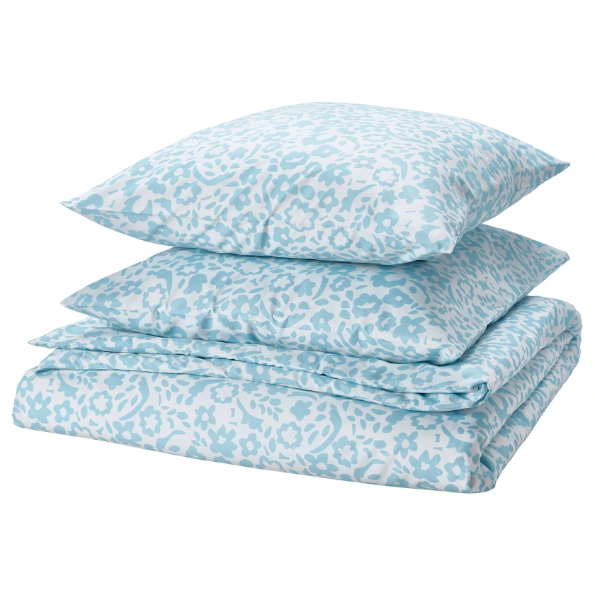 CYMBALBLOMMA Housse de couette et 2 taies - blanc/bleu 240x220/65x65 cm