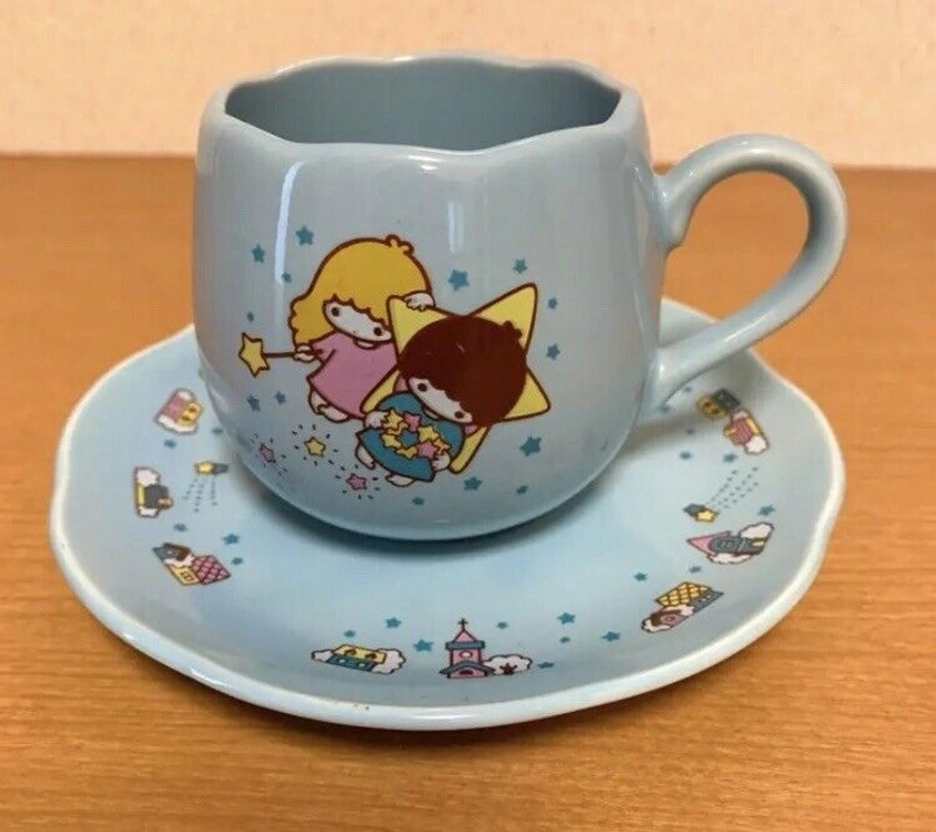 Sanrio Little Twin Stars Kiki&Rara Coffee Cup & Saucer 1970’ Showa Retro Rare