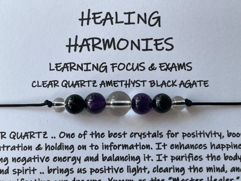 Learning Focus Examens Quartz, Agate noir & Améthyste bracelet Crystal Healing Shamballa
