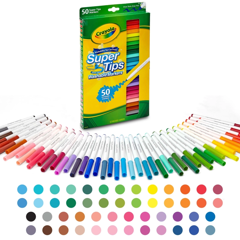 Crayola Super Tips Washable Markers for Kids, 50 Ct, Back to School Supplies, Teacher Must Haves