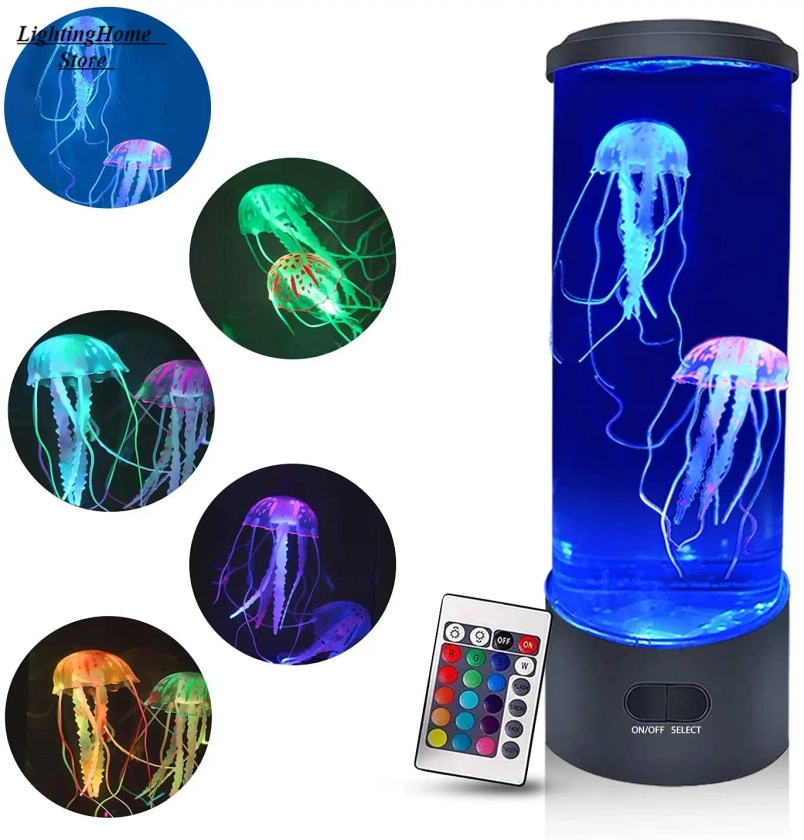 Lampe LED pour Aquarium, méduse, couleur changeante, télécommande, réservoir, veilleuse, cadeau d'anniversaire, chargeur USB, ambiance relaxante