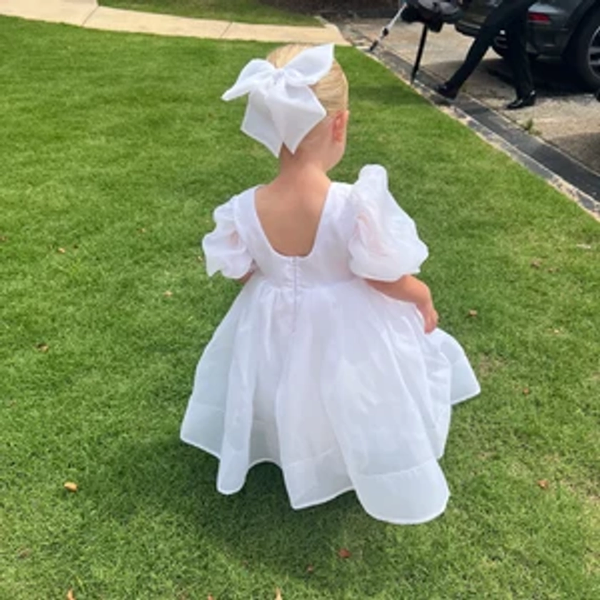 White Organza dress, White Flower Girl dress, First Birthday dress, Ivory Girl Dress, Princess dress, Toddler party dress, Fancy dress girl