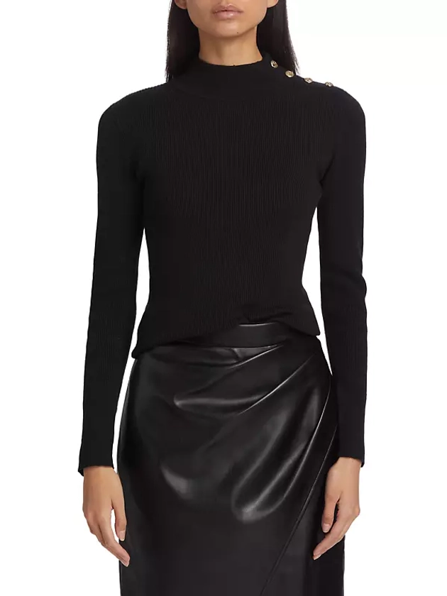 Shop Elie Tahari Naya Button-Detailed Rib-Knit Sweater | Saks Fifth Avenue