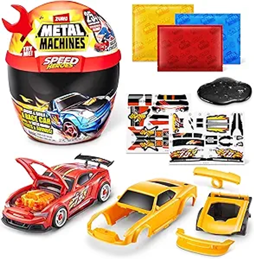 Metal Machines Speed Heroes (Red) by Zuru, 20+ Surprises, Build Your own Car, Two Bodies, Lights & Sounds, Slime