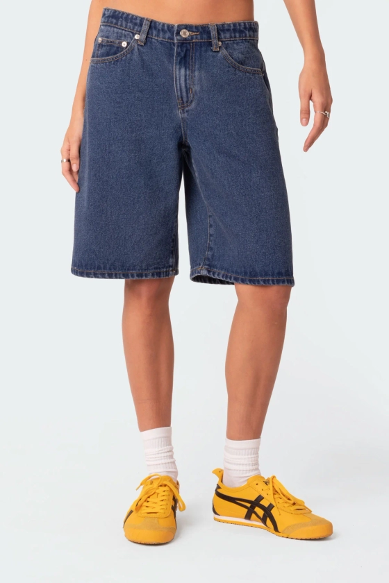 Oversized Low Rise Denim Bermuda Shorts