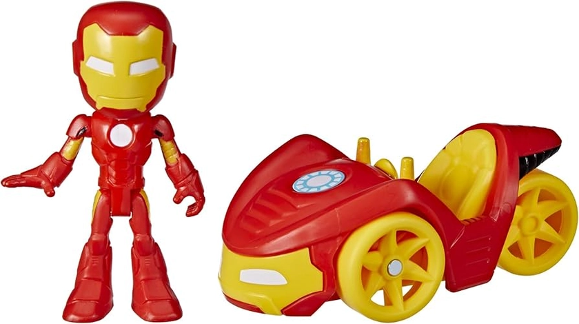 SPIDEY AND HIS AMAZING FRIENDS Hasbro Marvel Iron Man Action Figure and Iron Racer Vehicle, Iron Man Toy for Children Aged 3 and Up, Multicolor