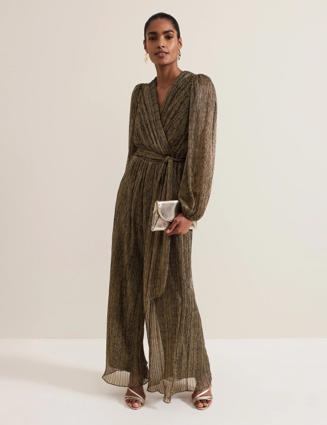 Sparkly Tie Detail Wide Leg Jumpsuit