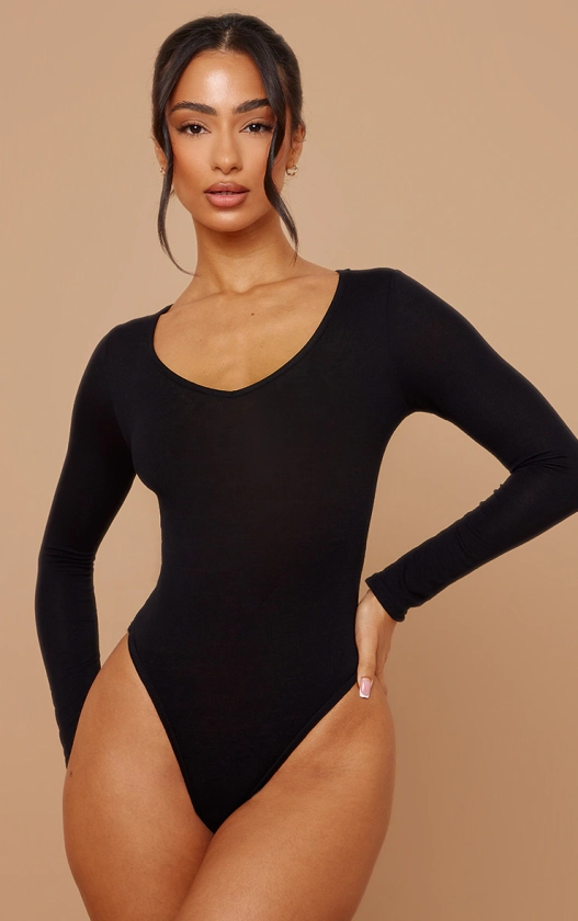 Petite Domineca Black Basic V Neck Bodysuit