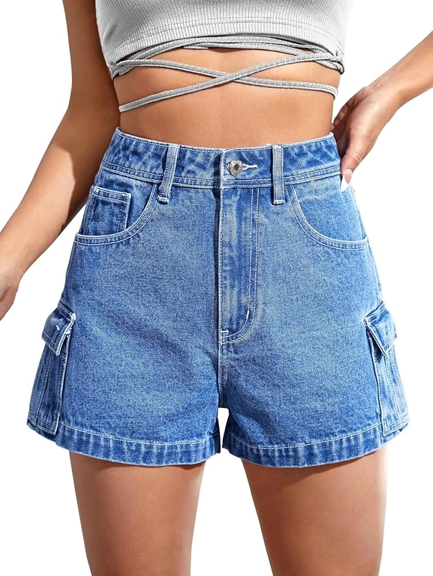 Women's Denim Shorts High Waisted Flap Pocket Jean Shorts Casual Summer Hot Skort Shorts