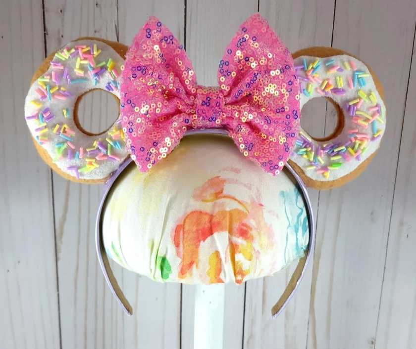 Minnie Mouse Donut Ears Headband With Special Iridescent Pink Sequin Bow - Etsy
