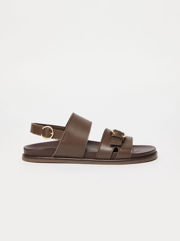 Flache Sandalen aus Leder, dunkel braun | MAX&Co. 