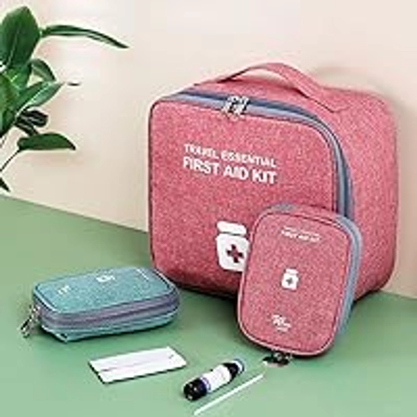 Souarts First Aid Bag Empty Portable First Aid Box Compact Multifunctional Layered Medicine Box for Emergency Home Office Car Outdoors Boat Camping Hiking (2 PCS-S+L,)