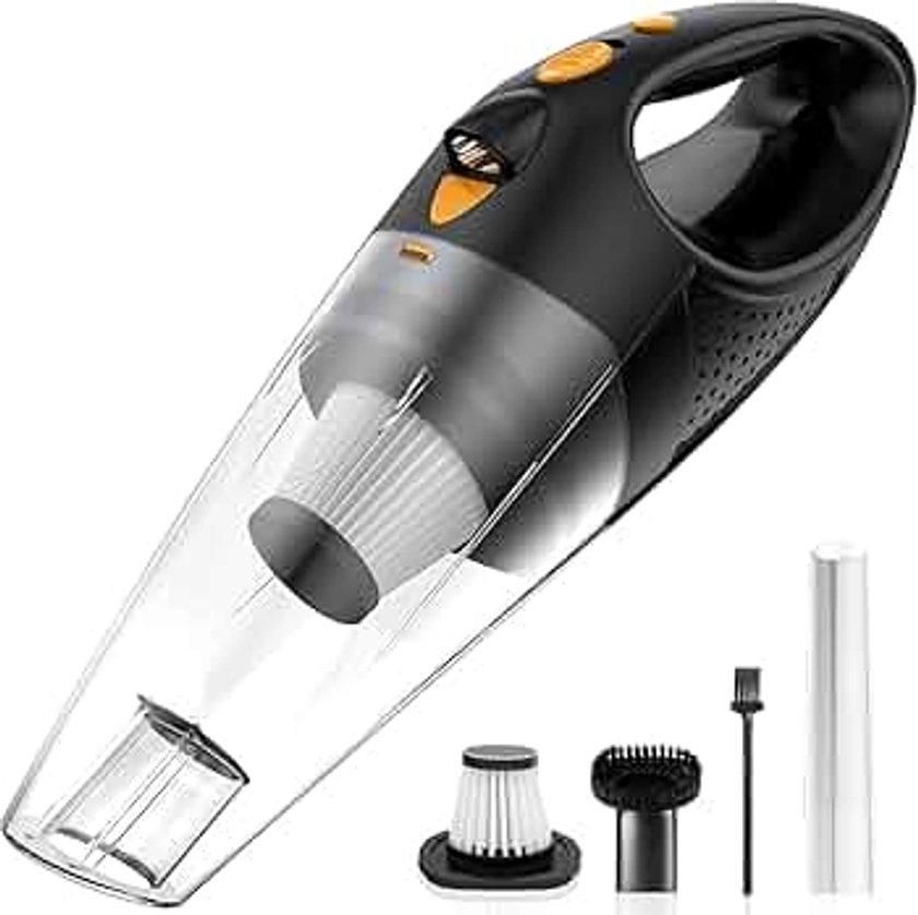 Handheld Vacuum Cordless with 2 Filters, Car Vacuum Cleaner High Power with Fast Cahrge Tech, Portable Rechargeable Mini Vacuum with Large-Capacity Battery, Orange