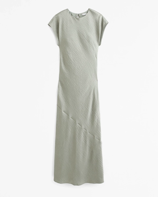 Women's Short-Sleeve Crinkle Satin Maxi Dress | Women's Dresses & Jumpsuits | Abercrombie.com