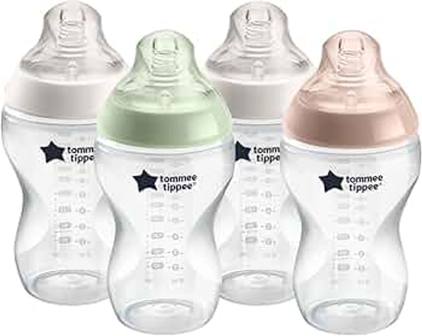 Tommee Tippee Closer to Nature Baby Bottles, Breast-Like Teat with Anti-Colic Valve, 340ml, Pack of 4