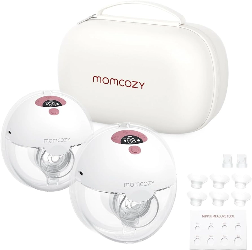 Momcozy Breast Pump Hands Free M5, Wearable Breast Pump of Baby Mouth Double-Sealed Flange with 3 Modes & 9 Levels, Electric Breast Pump Portable - 24mm, 2 Pack Cozy Red