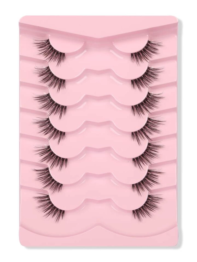 7 Pairs Of Cat-Eye Crossed Transparent Stem Short Natural Eyelashes, A Must-Have For Daily Makeup