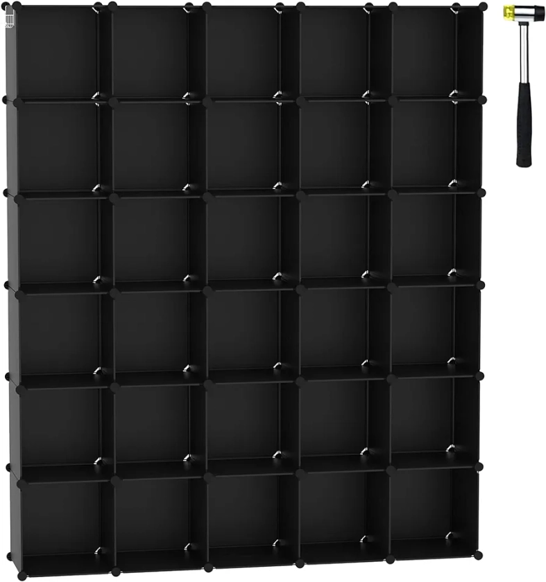 C&AHOME Cube Storage Organizer, 30-Cube Shelves Units, Closet Cabinet, DIY Plastic Modular Book Shelf, Ideal for Bedroom, Living Room, Office, 60.6" L x 12.4" W x 72.6" H Black UPCS30H