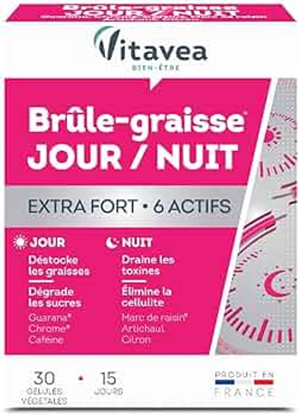 Vitavea - Complément alimentaire Minceur Brûle-graisse EXTRA FORT - Brule graisse : Guarana Chrome - Detox Draineur : Marc de raisin / Artichaut Citron - 30 gélules végétales - Fabriqué en France