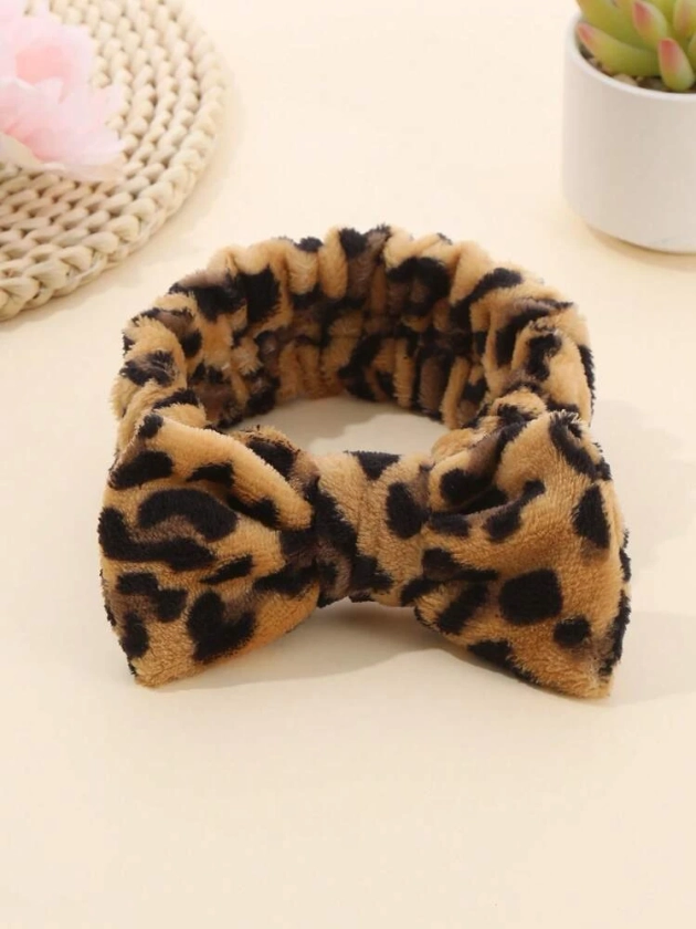 1pc Leopard Pattern Bow Decor Bath Headband