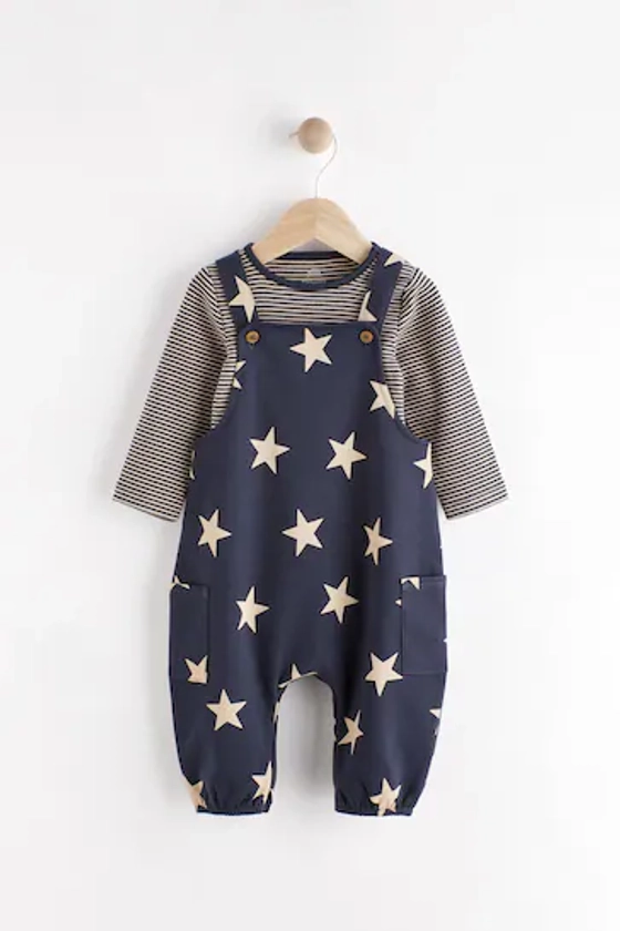 Navy Blue Star Jersey Baby Dungarees And Bodysuit (0mths-2yrs)