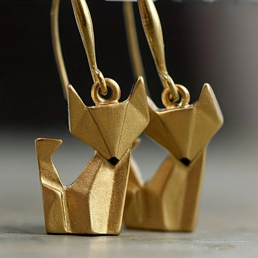 Vintage Origami Fox Design Dangle Earrings Cute Simple Style Alloy Jewelry Creative Adorable Female Ear Ornaments
