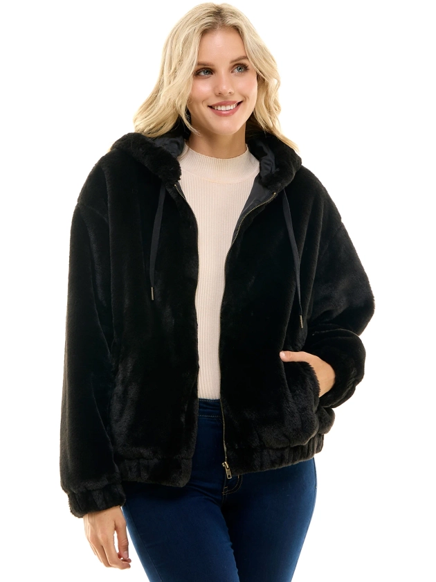 Time and Tru Women's Faux Fur Zip Up Hoodie, Sizes XS-3X