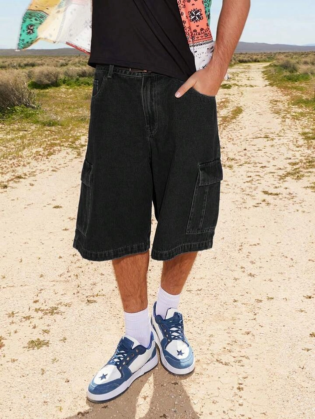 Manfinity EMRG Loose-Fit Men's Denim Shorts With Side Cargo Pockets