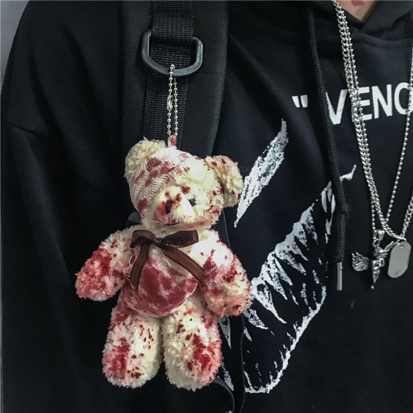 LLavero de oso de peluche sangriento de estilo Punk, llavero de muñeco de oso de Animal herido para Halloween - AliExpress 36