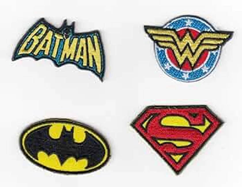 DC Comics Logos - Batman, Superman, Wonder Woman - Set of Four Embroidered Iron On Patches