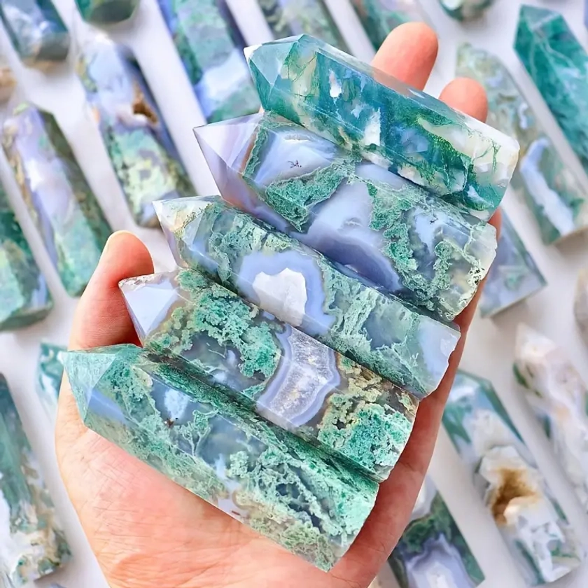 Natural Moss Agate Tower Wand Use - Temu