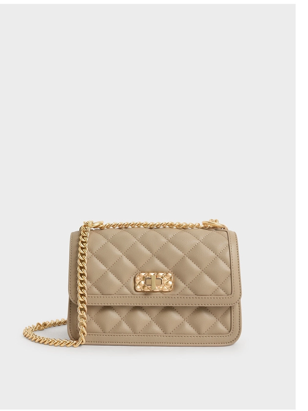 Micaela Quilted Chain Bag - Sand